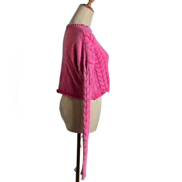 Altar'd State Anthropologie Washed Red Pink Cable Knit Crop Sweater - Picture 3 of 7